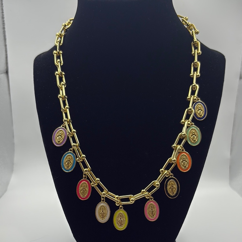 Gold Multicolor Pendant Necklace